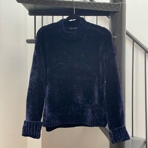 Sanctuary Super Soft Shiny Chenille Mock Neck Sweater - Midnight Blue - Size M